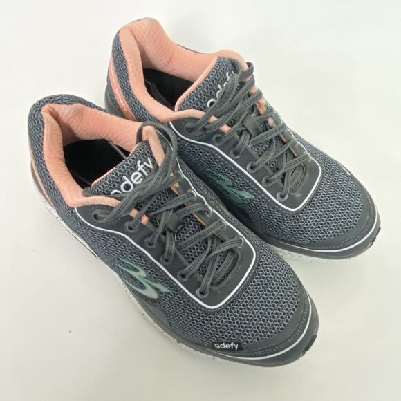 Gravity Defyer GDefy Woman's Sz 8.5 Gray Salmon Pink Mighty Walk Sneaker Shoes - Picture 2 of 10